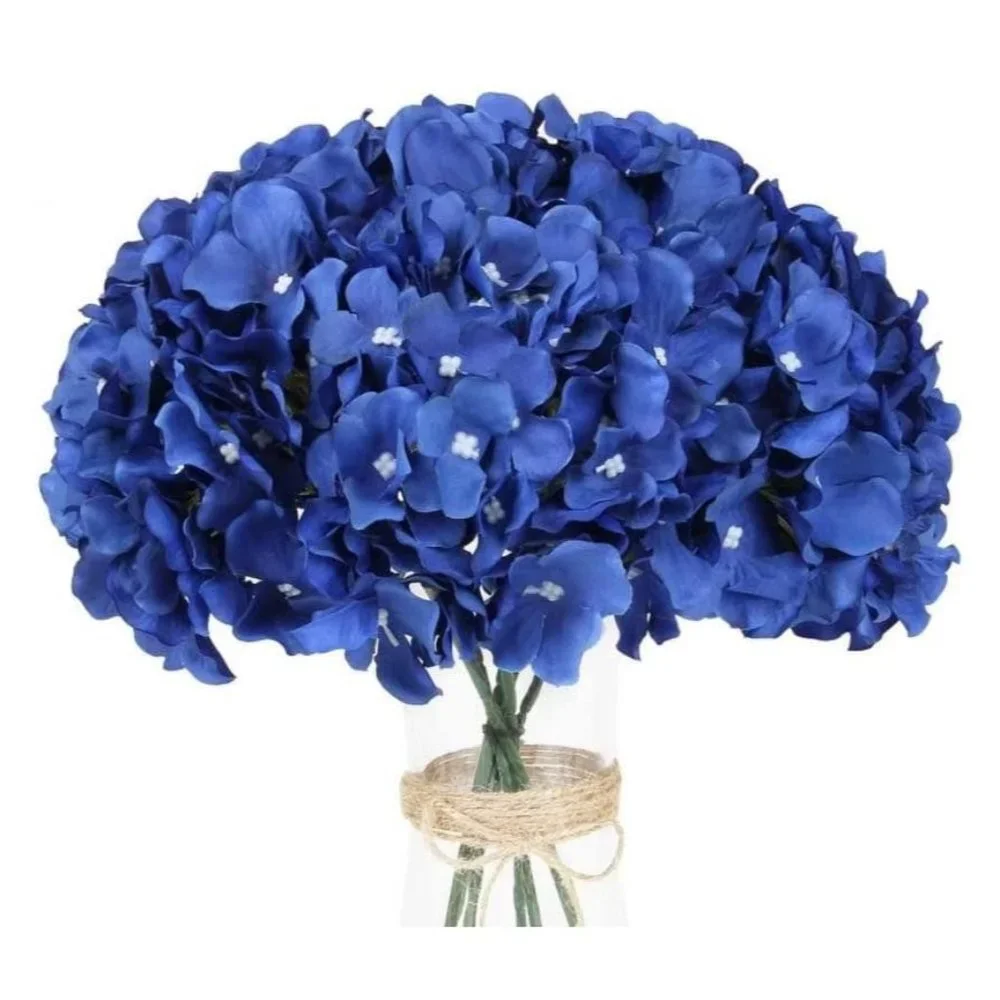 10 pack Royal Blue Silk Hydrangea Flower with Stems Wedding Home Bouquet